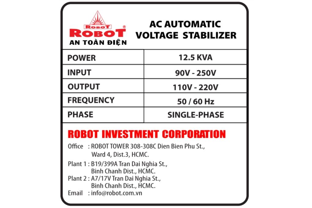 Ổn áp Robot 1 pha 12.5KVA 90 Màu Xám