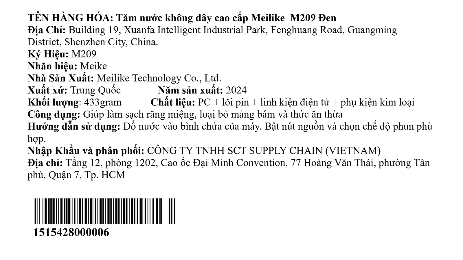 Tăm nước cầm tay Meilike M209 Màu Đen