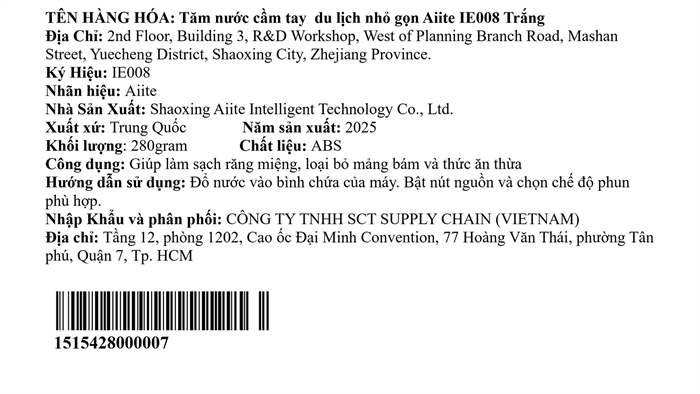 Tăm nước cầm tay Aiite IE008 Màu Trắng