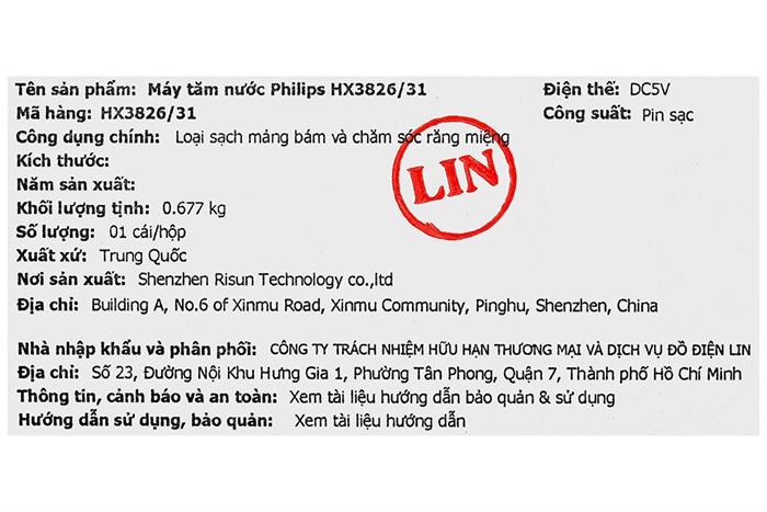 Máy tăm nước cầm tay Philips HX3826/31 Màu Trắng