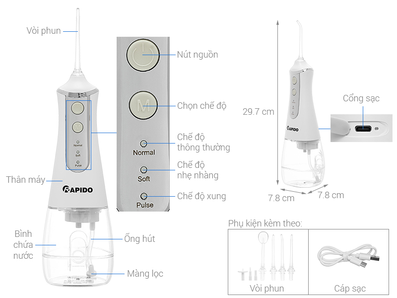 Máy tăm nước cầm tay Rapido RWW-300