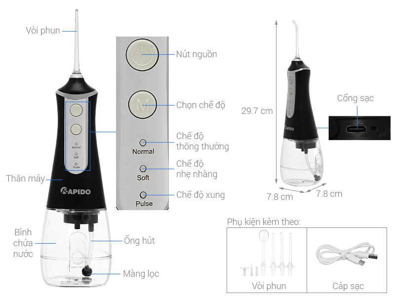 Máy tăm nước cầm tay Rapido RWB-300