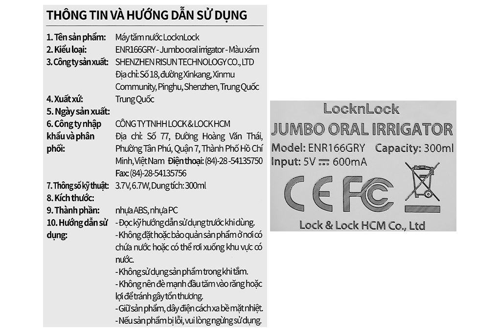 Máy tăm nước cầm tay Lock&Lock ENR166GRY - 18
