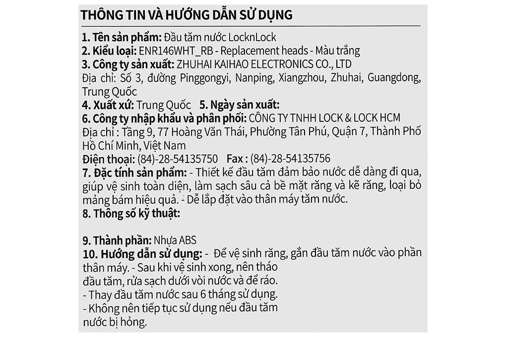 Bộ 4 đầu tăm nước Lock&Lock ENR146WHT_RB Màu Trắng