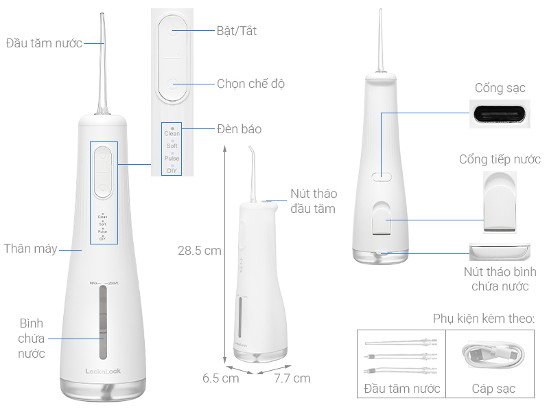 Máy tăm nước cầm tay Lock&Lock ENR154WHT