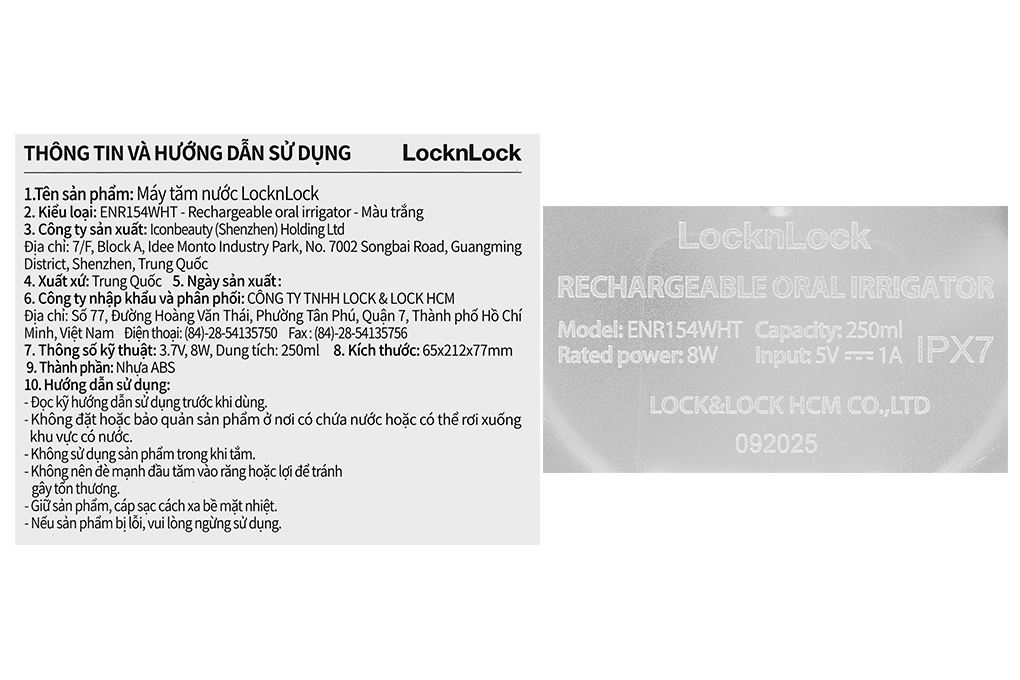 Máy tăm nước cầm tay Lock&Lock ENR154WHT Màu Trắng
