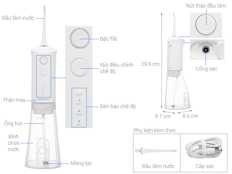 Máy tăm nước cầm tay Lock&Lock ENR164WHT