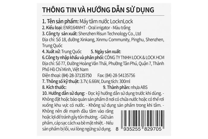 Máy tăm nước cầm tay Lock&Lock ENR164WHT Màu Trắng