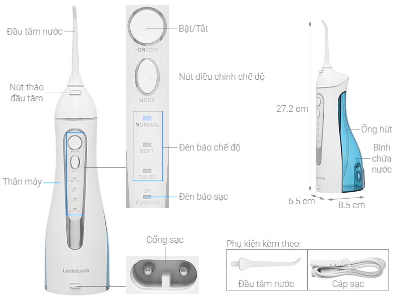 Máy tăm nước cầm tay Lock&Lock ENR156BLU