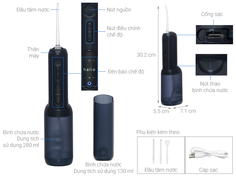 Máy tăm nước Halio UltraClean Express Hydro Floss Ocean Blue