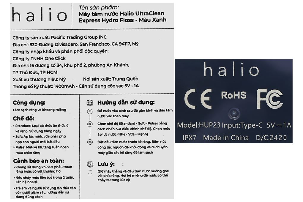Máy tăm nước Halio UltraClean Express Hydro Floss Ocean Blue Màu Xanh Dương