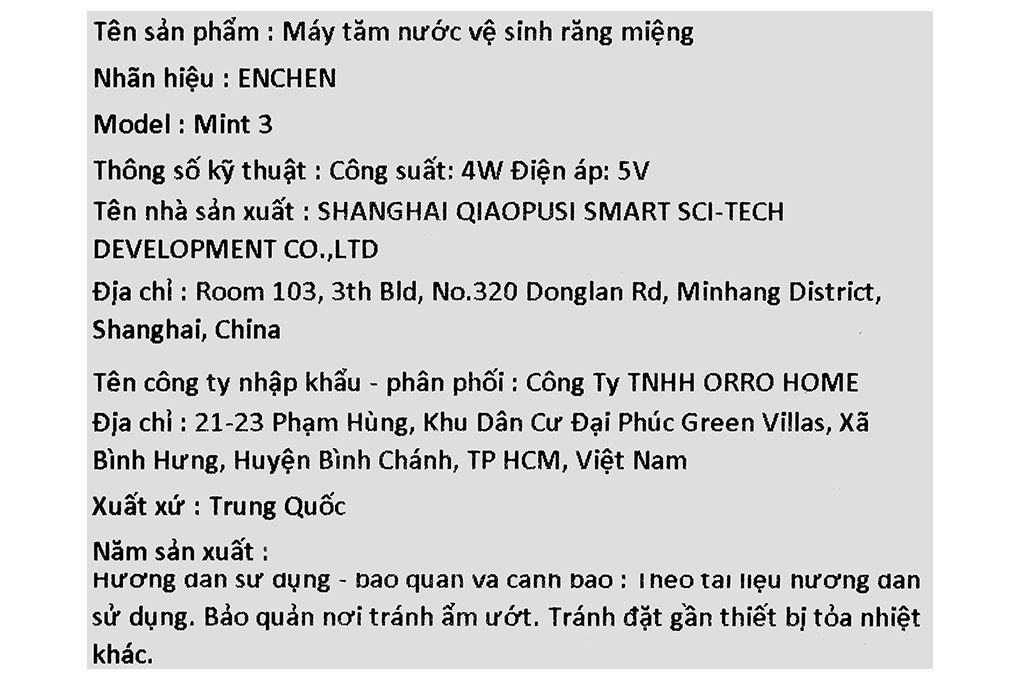 Máy tăm nước cầm tay Enchen Mint 3 - Hồng Màu Hồng