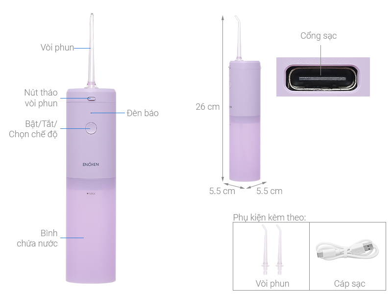 Máy tăm nước cầm tay Enchen Mint 3 - Tím