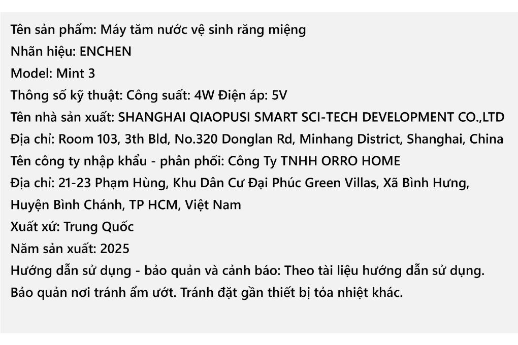 Máy tăm nước cầm tay Enchen Mint 3 - Tím Màu Tím