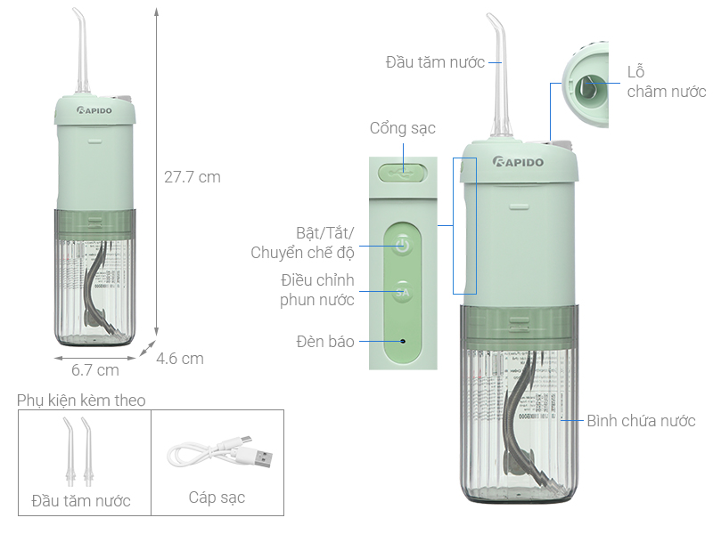 Máy tăm nước cầm tay Rapido RW200-G