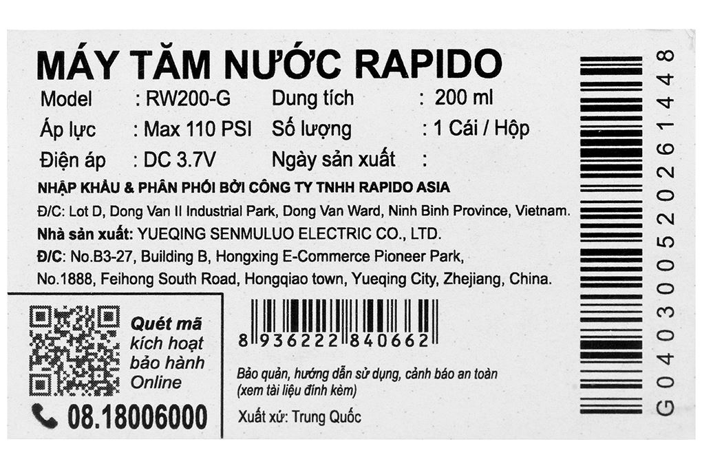 Máy tăm nước cầm tay Rapido RW200-G Màu Xanh lá