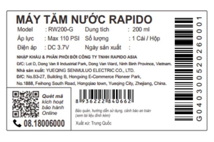 Máy tăm nước cầm tay Rapido RW200-G Màu Xanh lá