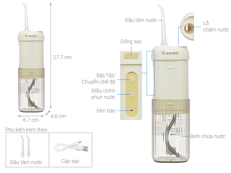 Máy tăm nước cầm tay Rapido RW200-Y