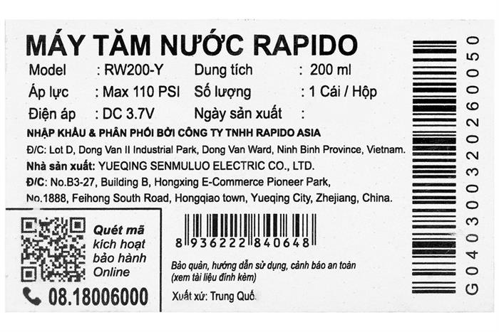 Máy tăm nước cầm tay Rapido RW200-Y Màu Vàng