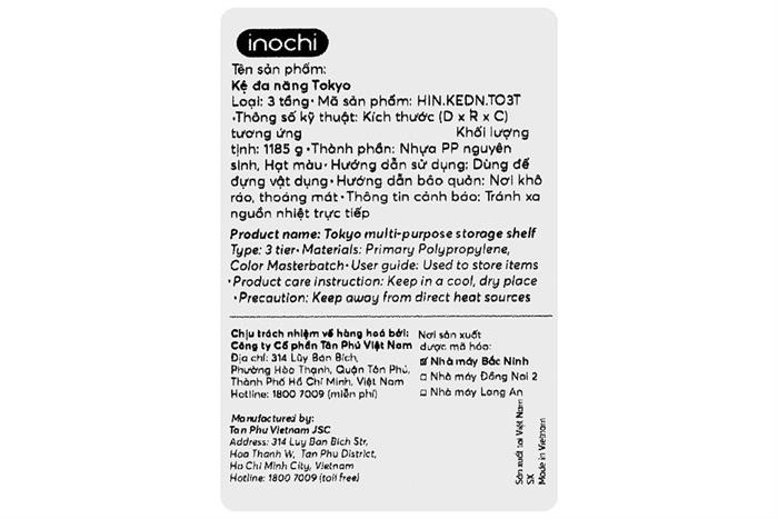 Kệ đa năng 3 tầng Tokyo Inochi Màu Ghi