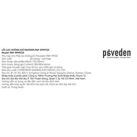 Lõi lọc không khí Pavenden PAP-RFM1133 Màu Trắng