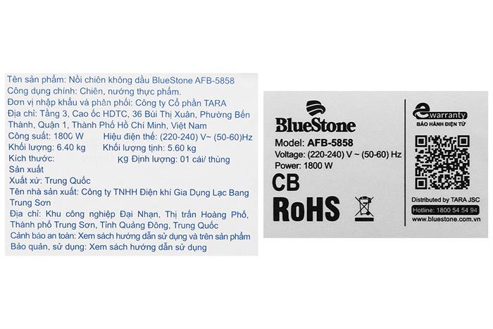 Nồi chiên không dầu BlueStone 7 lít AFB-5858 Màu Xám