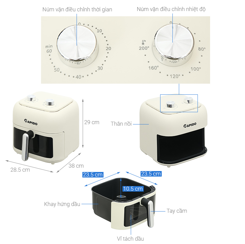 Nồi chiên không dầu Rapido 7.5 lít RAF-7.5M3