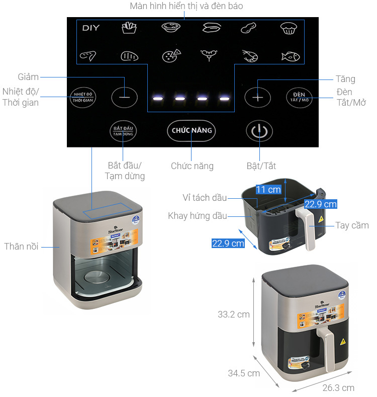 Nồi chiên không dầu BlueStone 6 lít AFB-5867