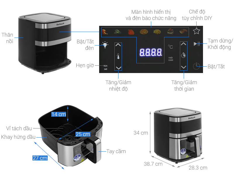 Nồi chiên không dầu BlueStone 9 lít AFB-5886