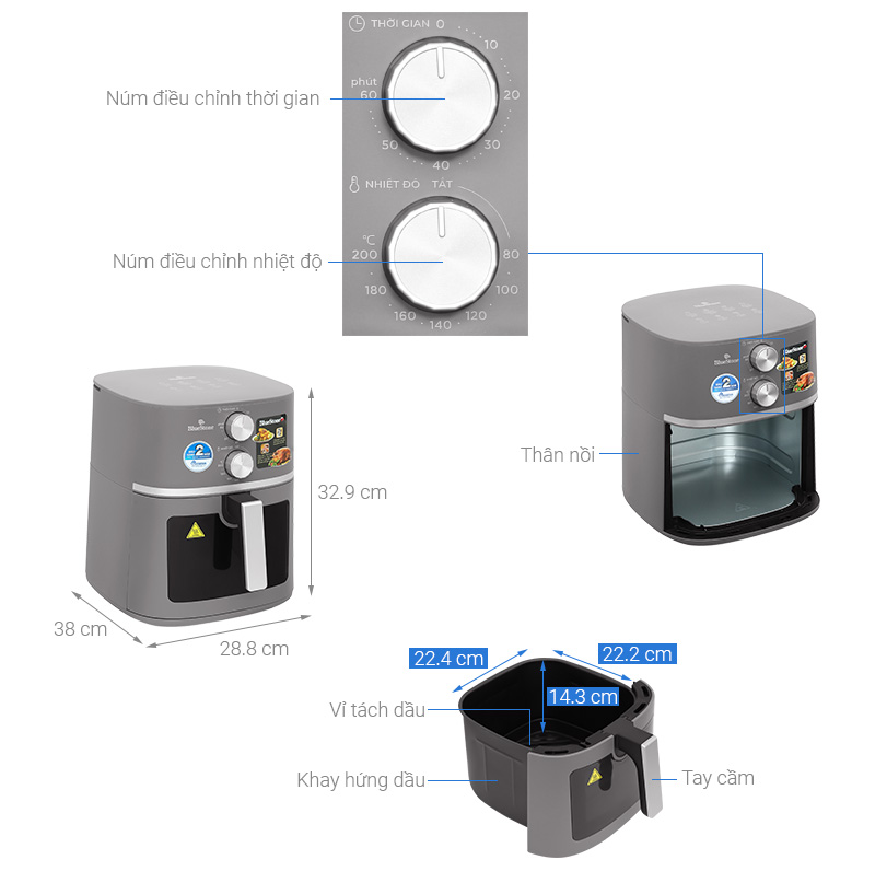 Nồi chiên không dầu BlueStone 7 lít AFB-5856