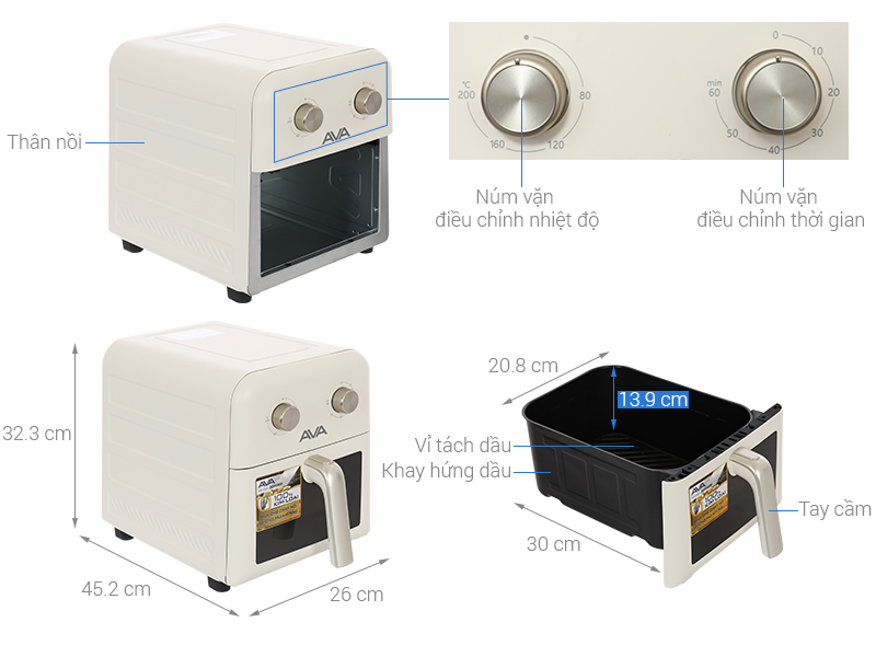 Nồi chiên không dầu AVA ZG93MW 9 lít