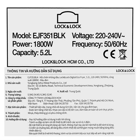 Nồi chiên không dầu Lock&Lock EJF351BLK 5.2 lít Màu Đen