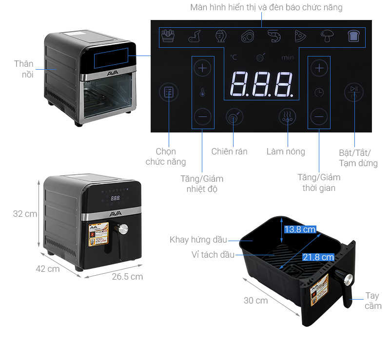 Nồi chiên không dầu AVA 9 lít ZG94WG