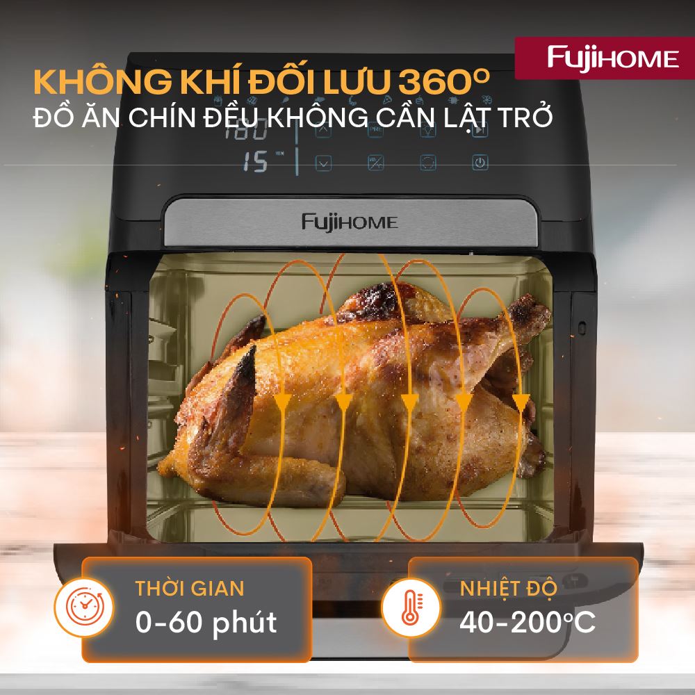 Nồi chiên không dầu FUJIHOME 12 lít A12DB Màu Đen