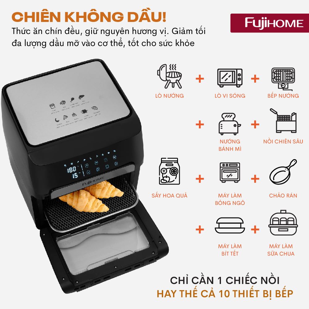 Nồi chiên không dầu FUJIHOME 12 lít A12DB Màu Đen