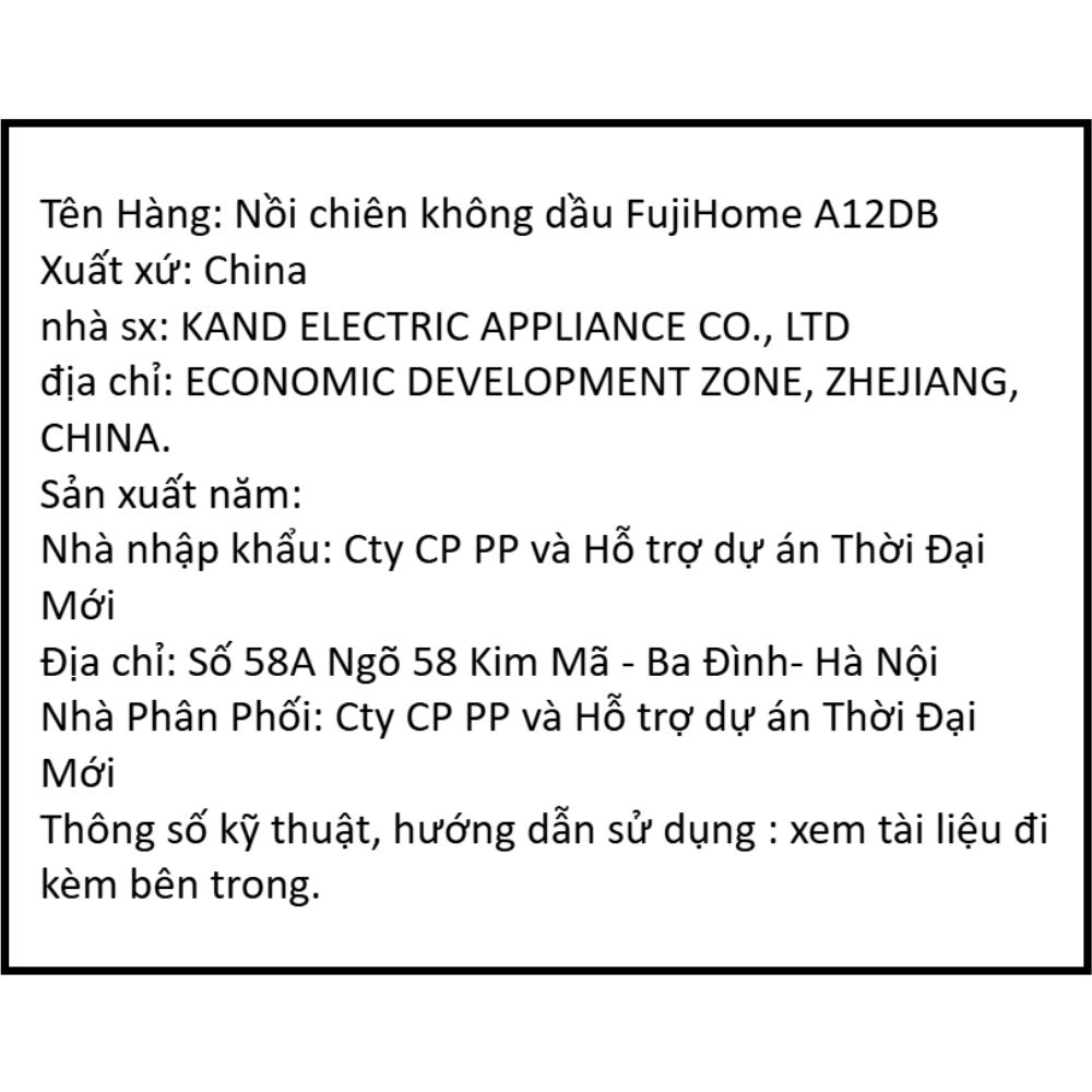 Nồi chiên không dầu FUJIHOME 12 lít A12DB Màu Đen