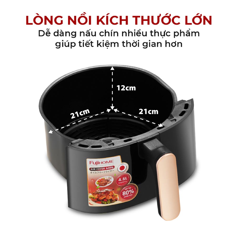 Nồi chiên không dầu FUJIHOME 4.5 lít A4EB Màu Đen
