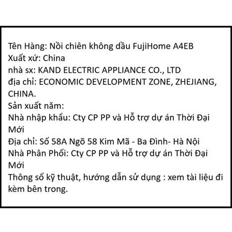 Nồi chiên không dầu FUJIHOME A4EB 4.5 lít Màu Đen