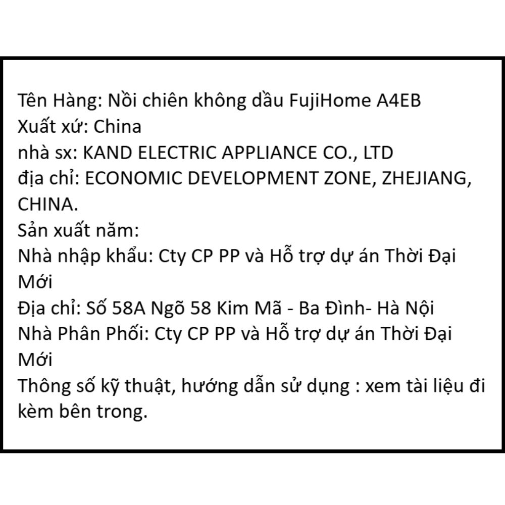 Nồi chiên không dầu FUJIHOME 4.5 lít A4EB Màu Đen