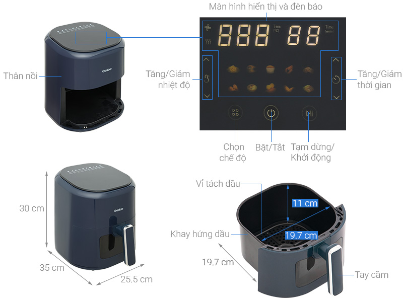 Nồi chiên không dầu Gaabor GA-E5D01 5 lít