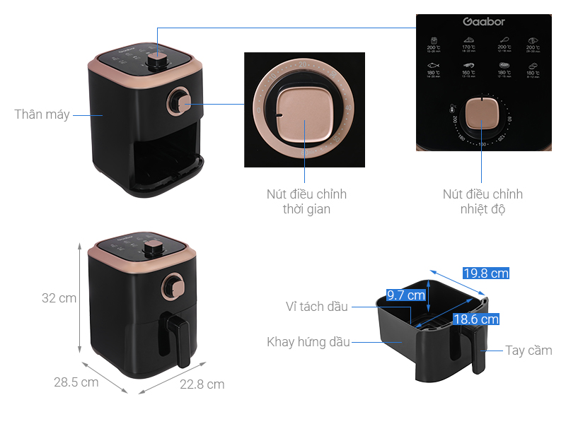 Nồi chiên không dầu Gaabor GA-M45A02 4.5 lít