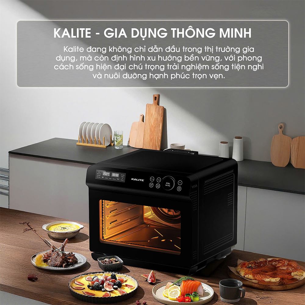 Lò chiên không dầu hết hợp hấp Kalite 20 lít Fusion Pro Màu Đen