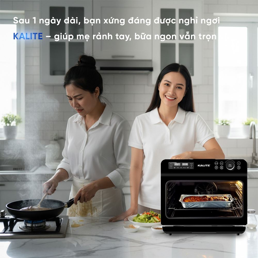 Lò chiên không dầu hết hợp hấp Kalite 20 lít Fusion Pro Màu Đen