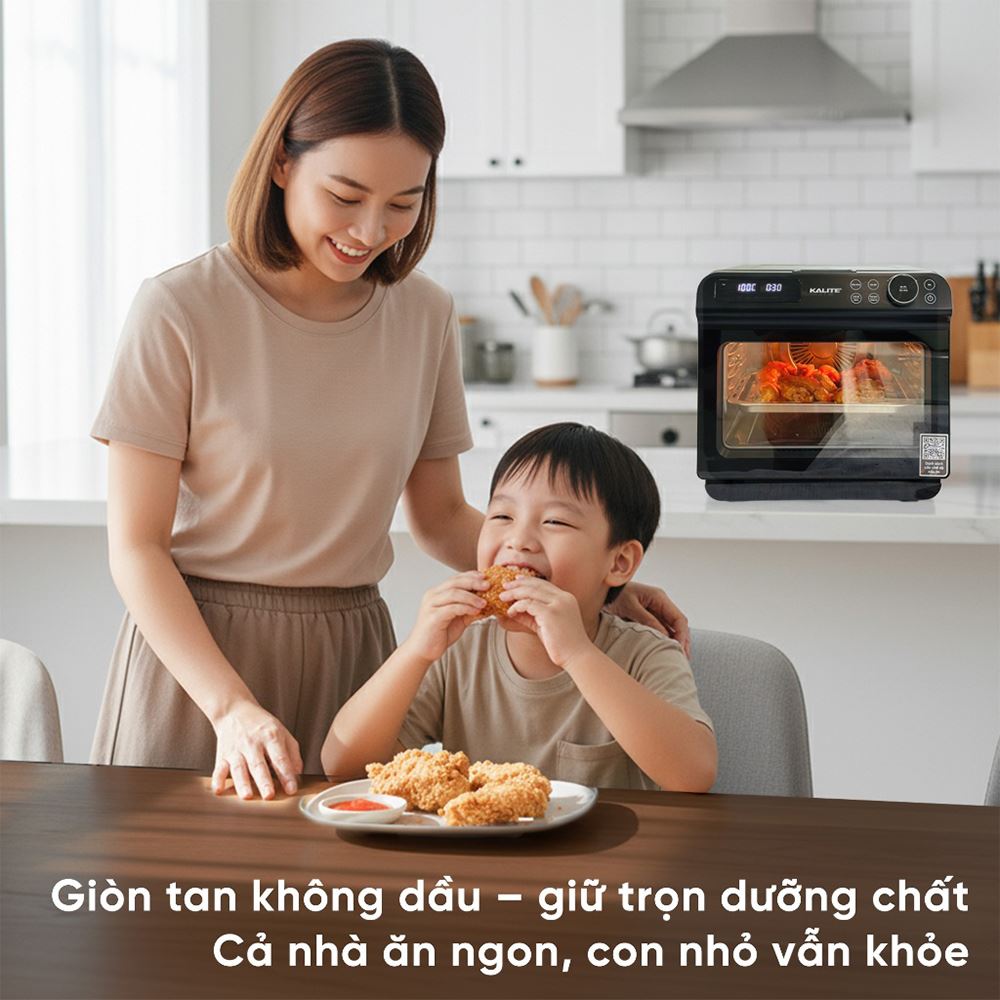 Lò chiên không dầu hết hợp hấp Kalite 20 lít Fusion Pro Màu Đen