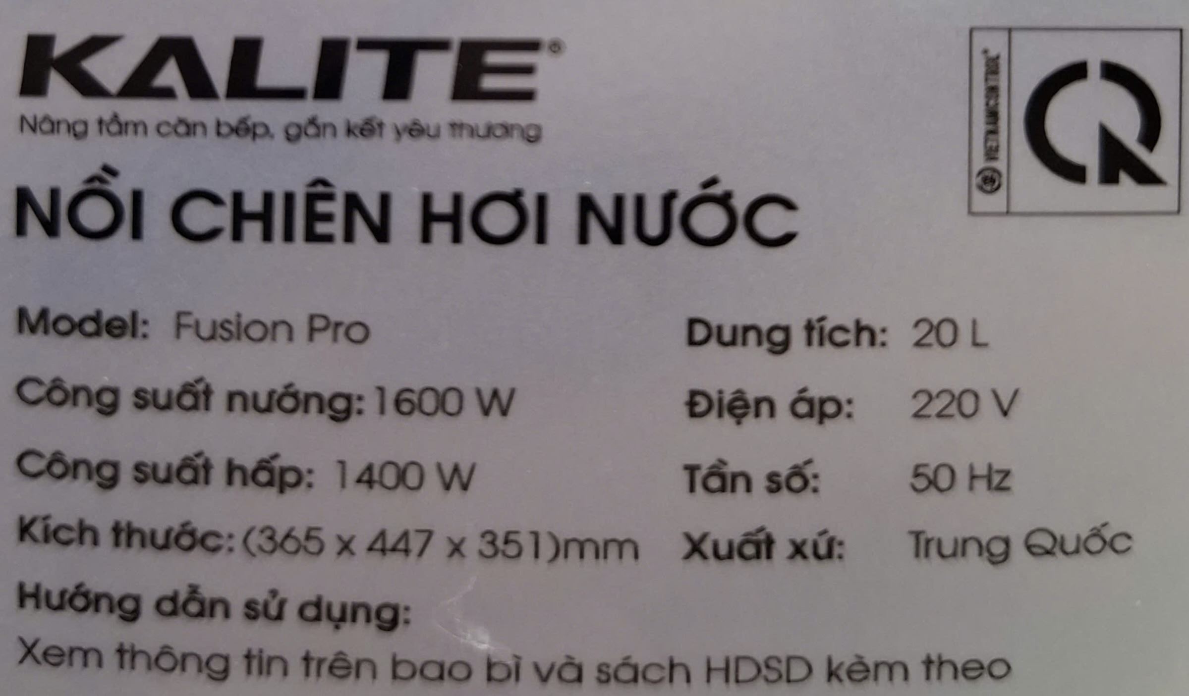 Lò chiên không dầu hết hợp hấp Kalite 20 lít Fusion Pro Màu Đen