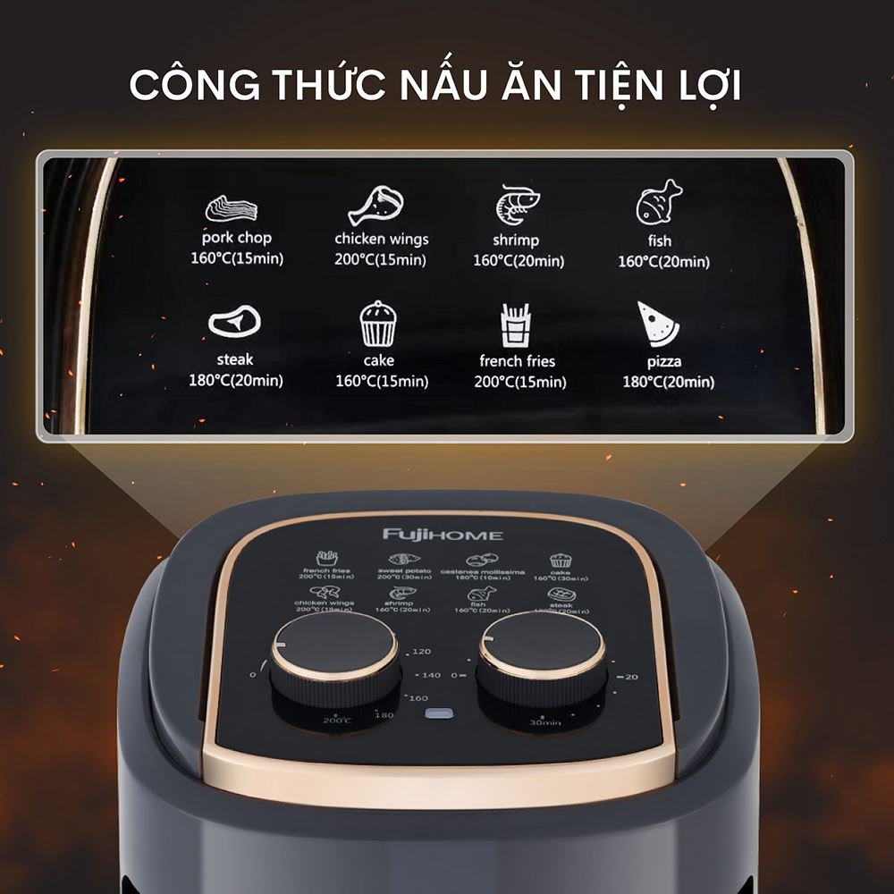 Nồi chiên không dầu FUJIHOME 5.5 lít A5GG Màu Đen