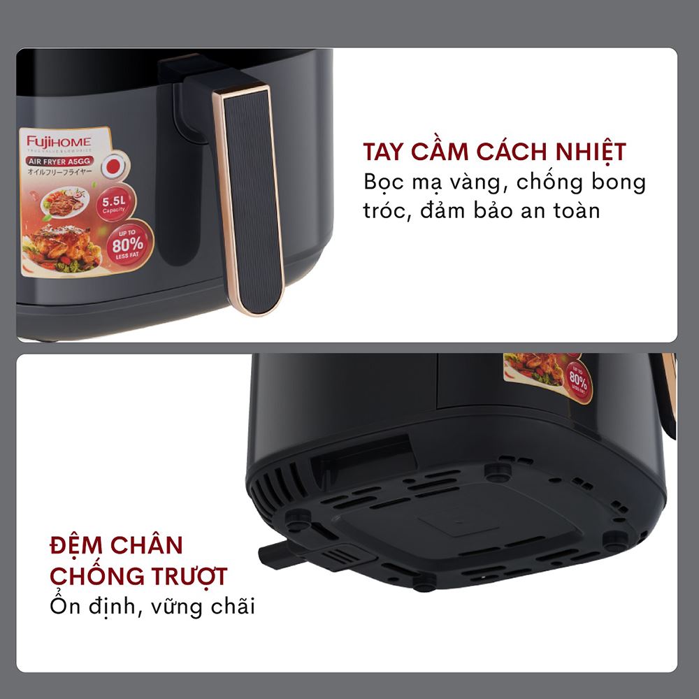 Nồi chiên không dầu FUJIHOME 5.5 lít A5GG Màu Đen