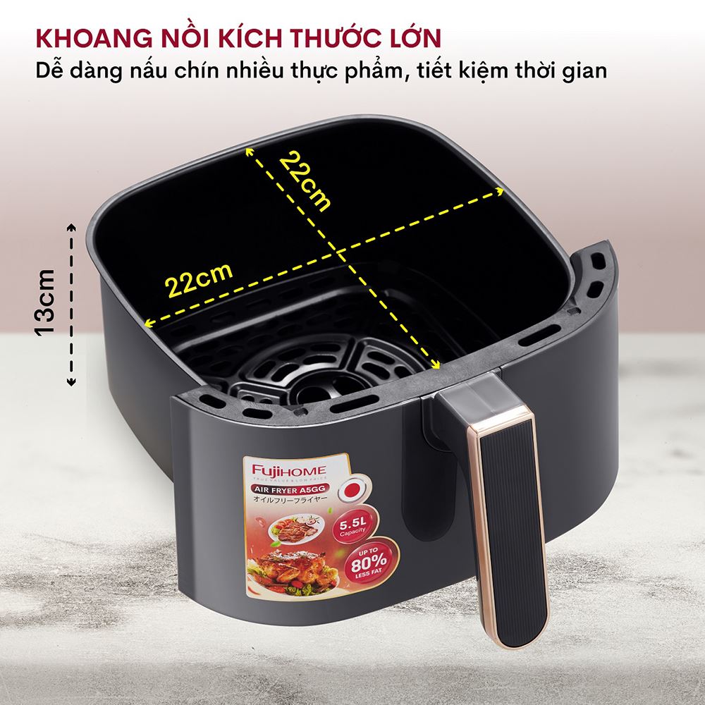 Nồi chiên không dầu FUJIHOME 5.5 lít A5GG Màu Đen