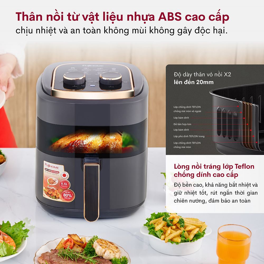 Nồi chiên không dầu FUJIHOME 5.5 lít A5GG Màu Đen