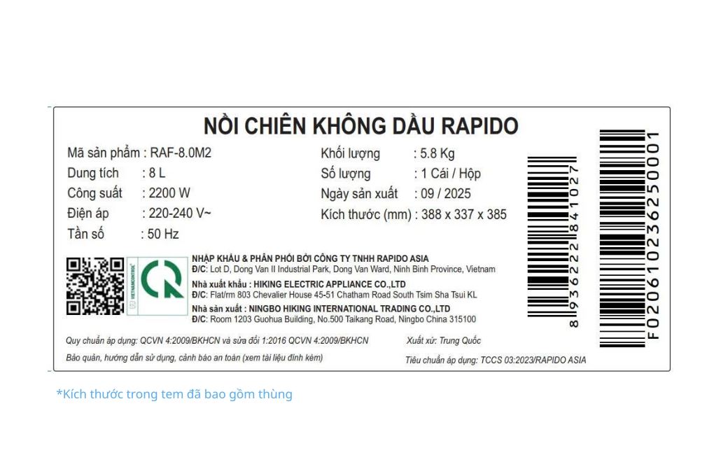 Nồi chiên không dầu Rapido 8 lít RAF-8.0M2 - 15